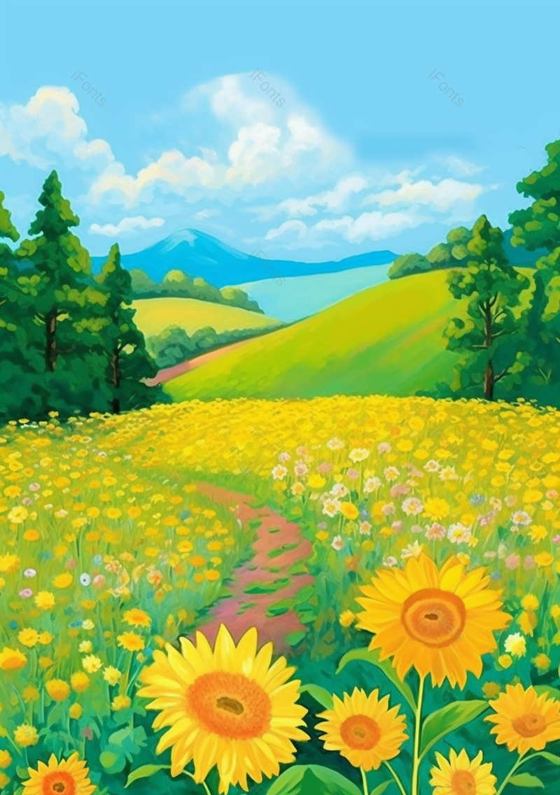盛开向日葵春天大自然春分花丛黄花草地漫山遍野田园风景,插画/手绘图,插画/手绘图库,插画/手绘图下载,插画/手绘